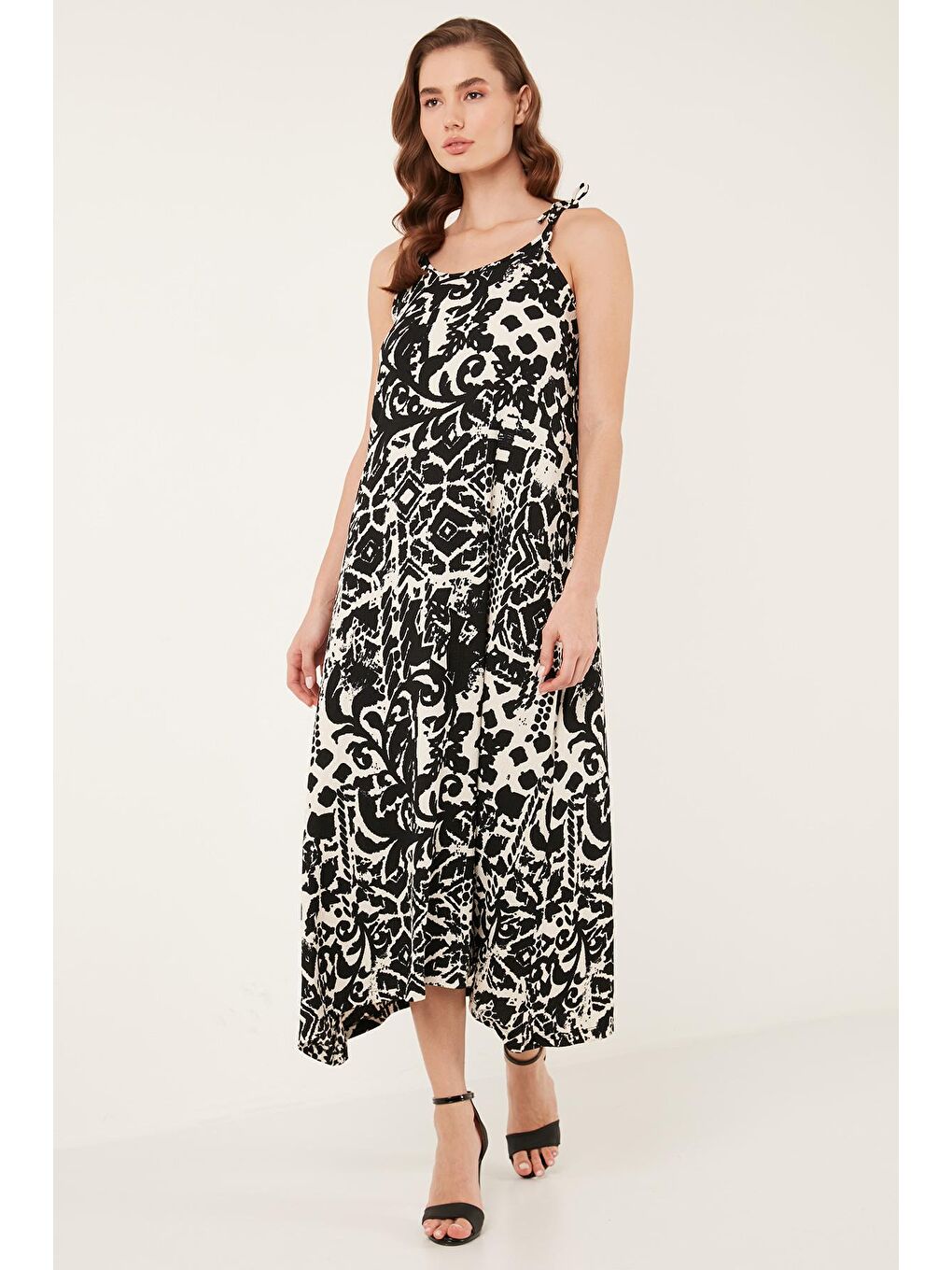 Siyah Regular Fit İp Askılı Uzun Kadın Elbise 5865732-3