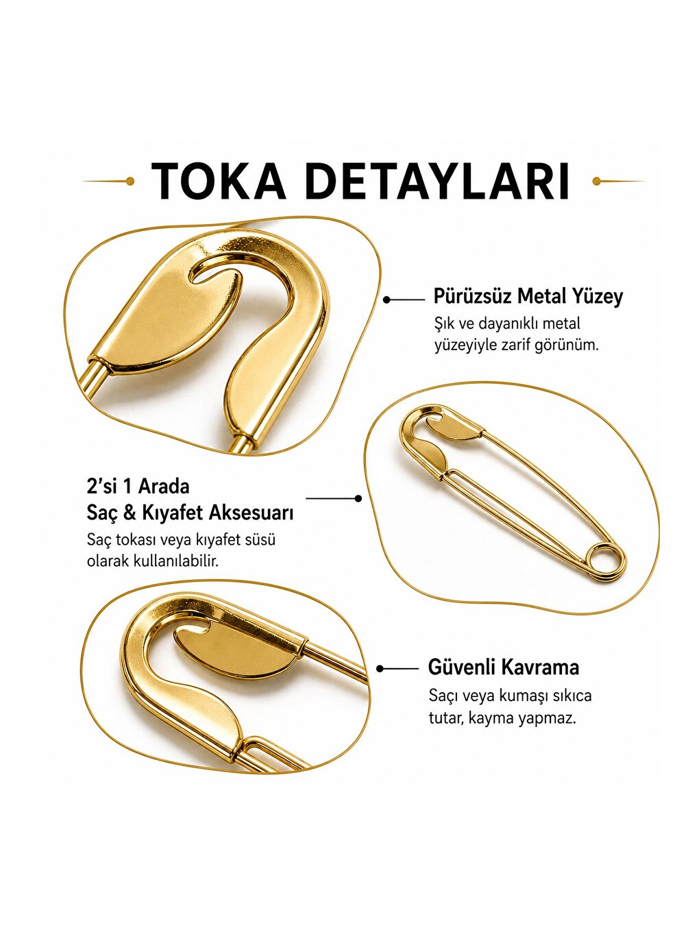 Sarı Büyük Boy Çengelli İğne Saç Topuz Tokası-3