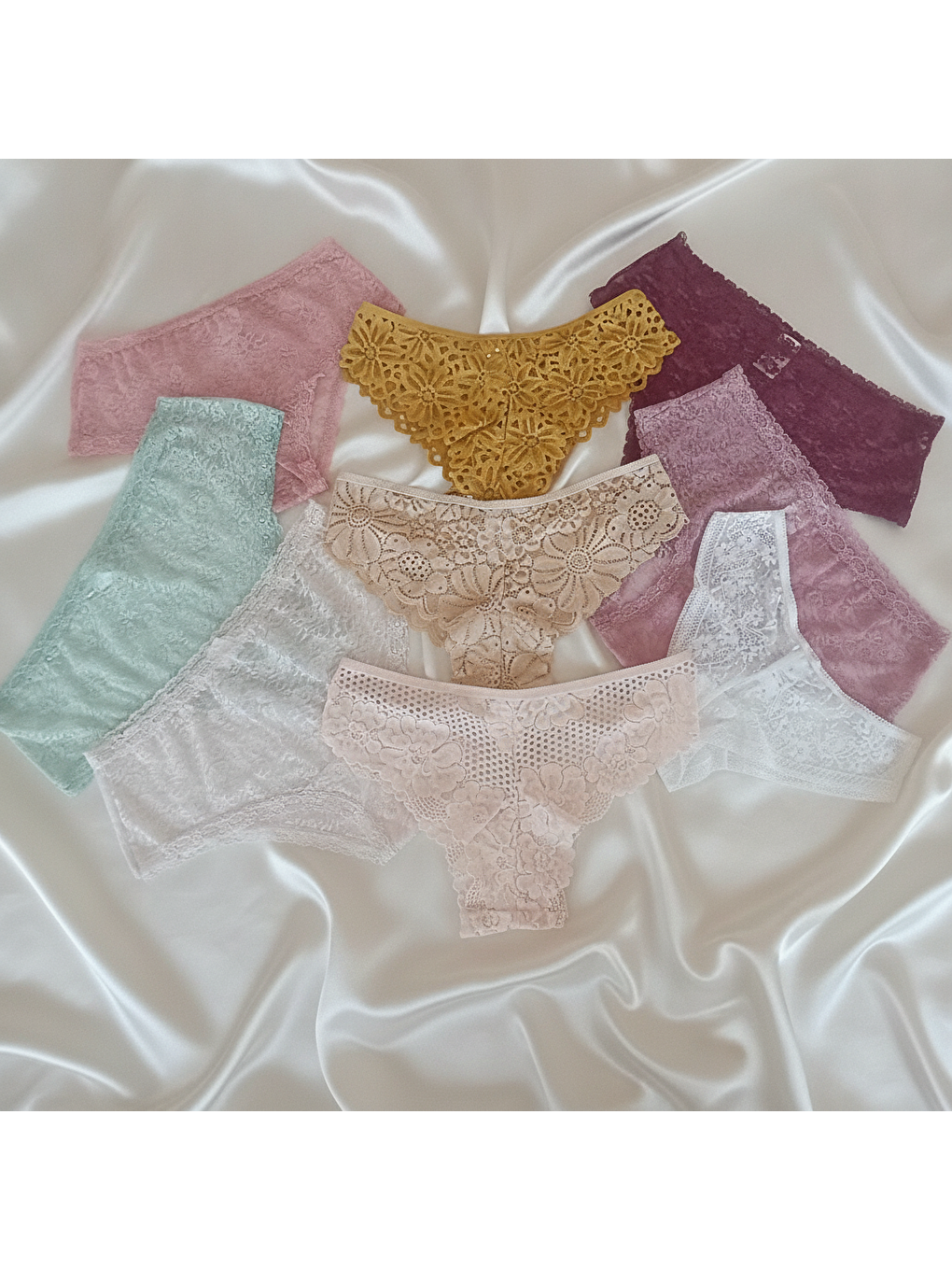 Kadın Full Dantel 10'Lu Paket Karışık Renk Brif Brezilyan Slip Külot Bb2537-2