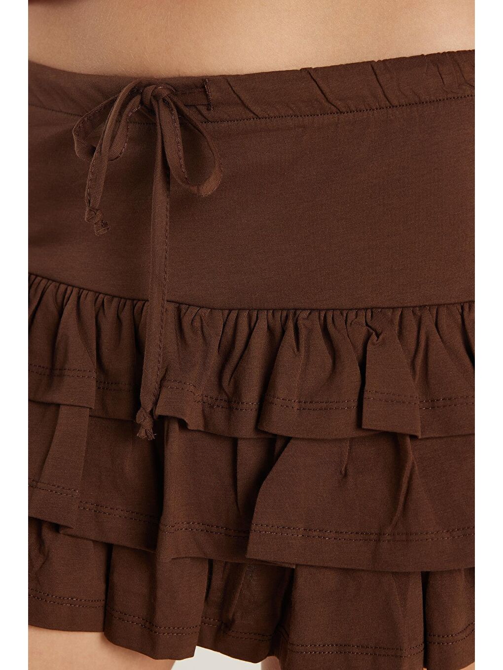 Kadın Regular Fit %100 Pamuk Düz Kahverengi Etek-2