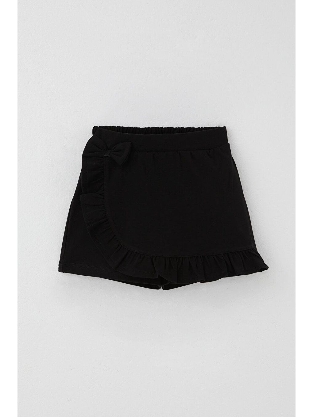 Kız Çocuk Şort Etek Fiyonk Aksesuarlı Fırfırlı Siyah (3-8 Yaş)