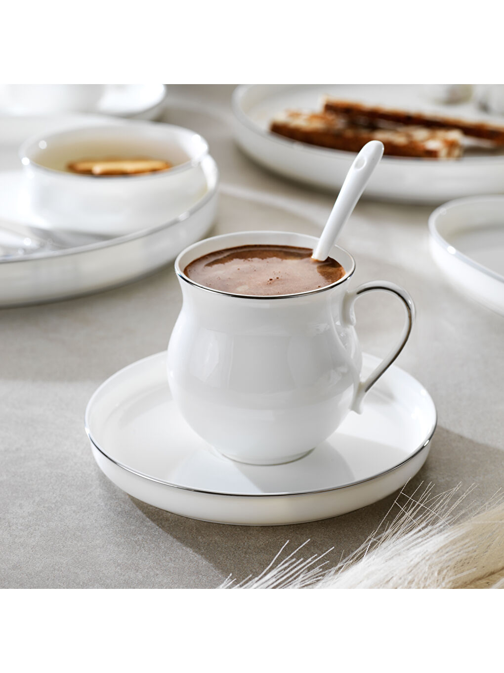 Beyaz Superfine Bone Lumiere Kahvaltı Takımı 32 Parça-Platin-2