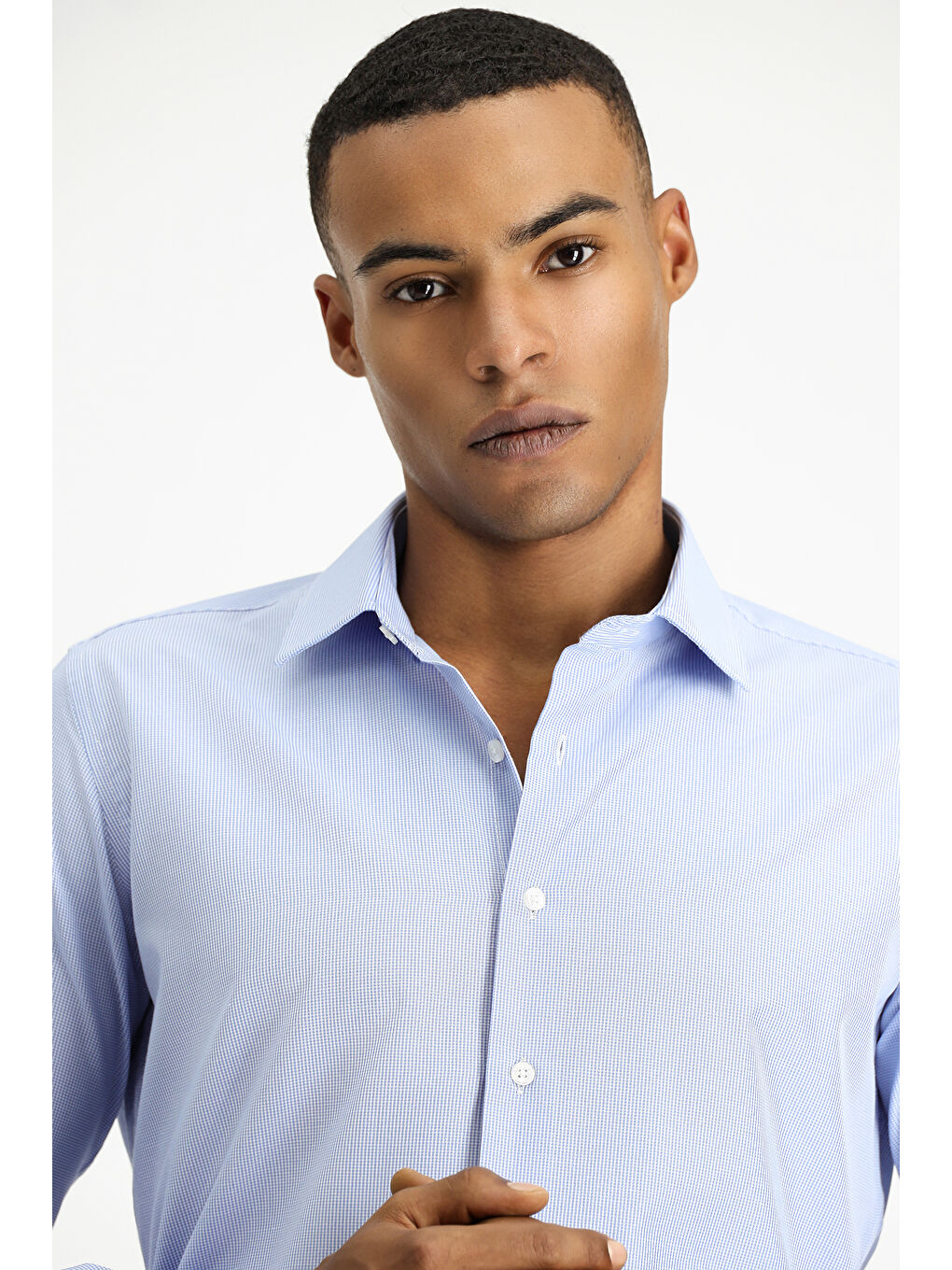 Mavi Uzun Kol Slim Fit Dar Kesim Klasik Desenli Pamuklu Kolay Ütülenebilir Gömlek-2