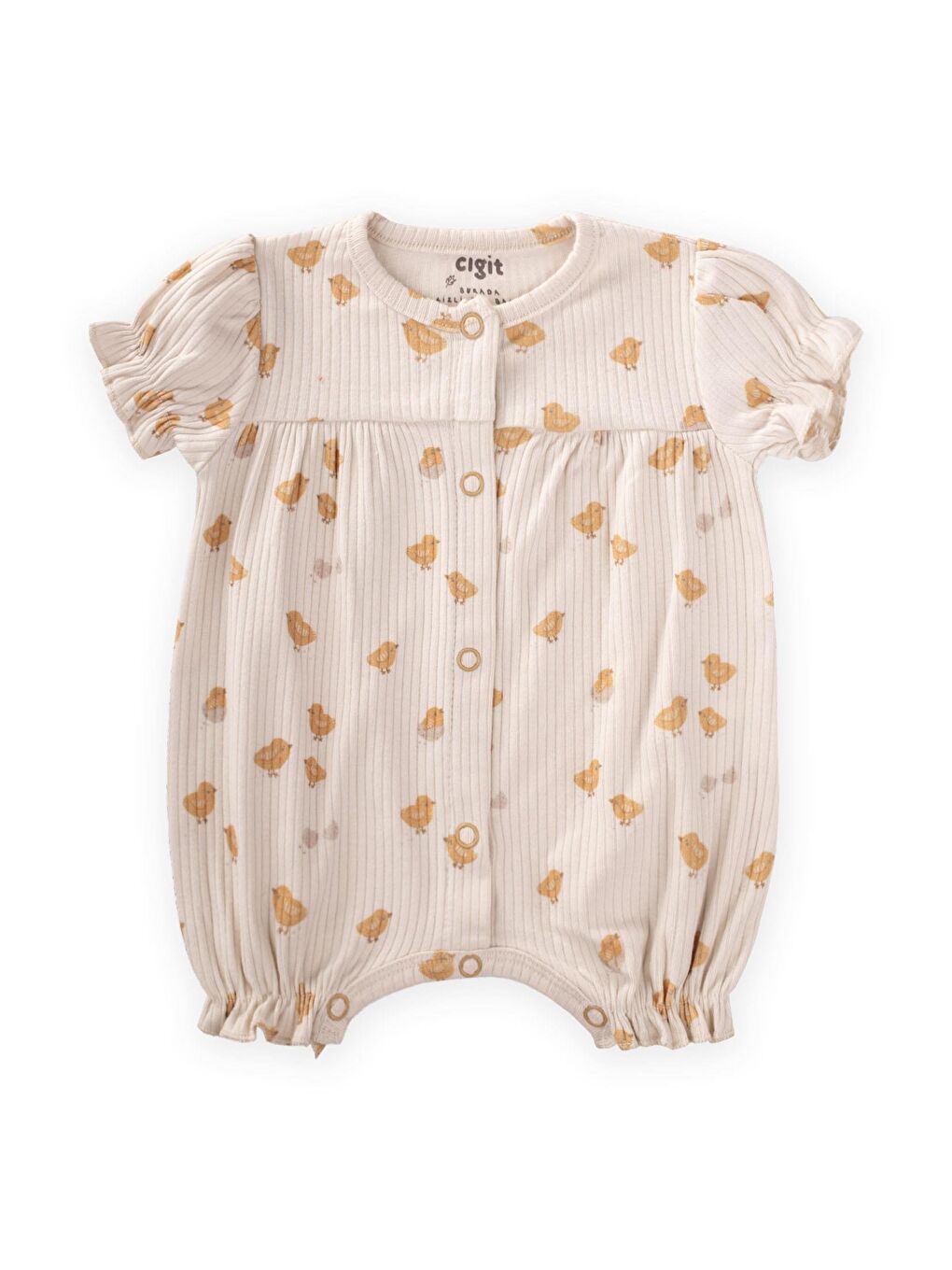 Beyaz Desenli Fitilli Tulum 0-3 Yaş Civciv Desen