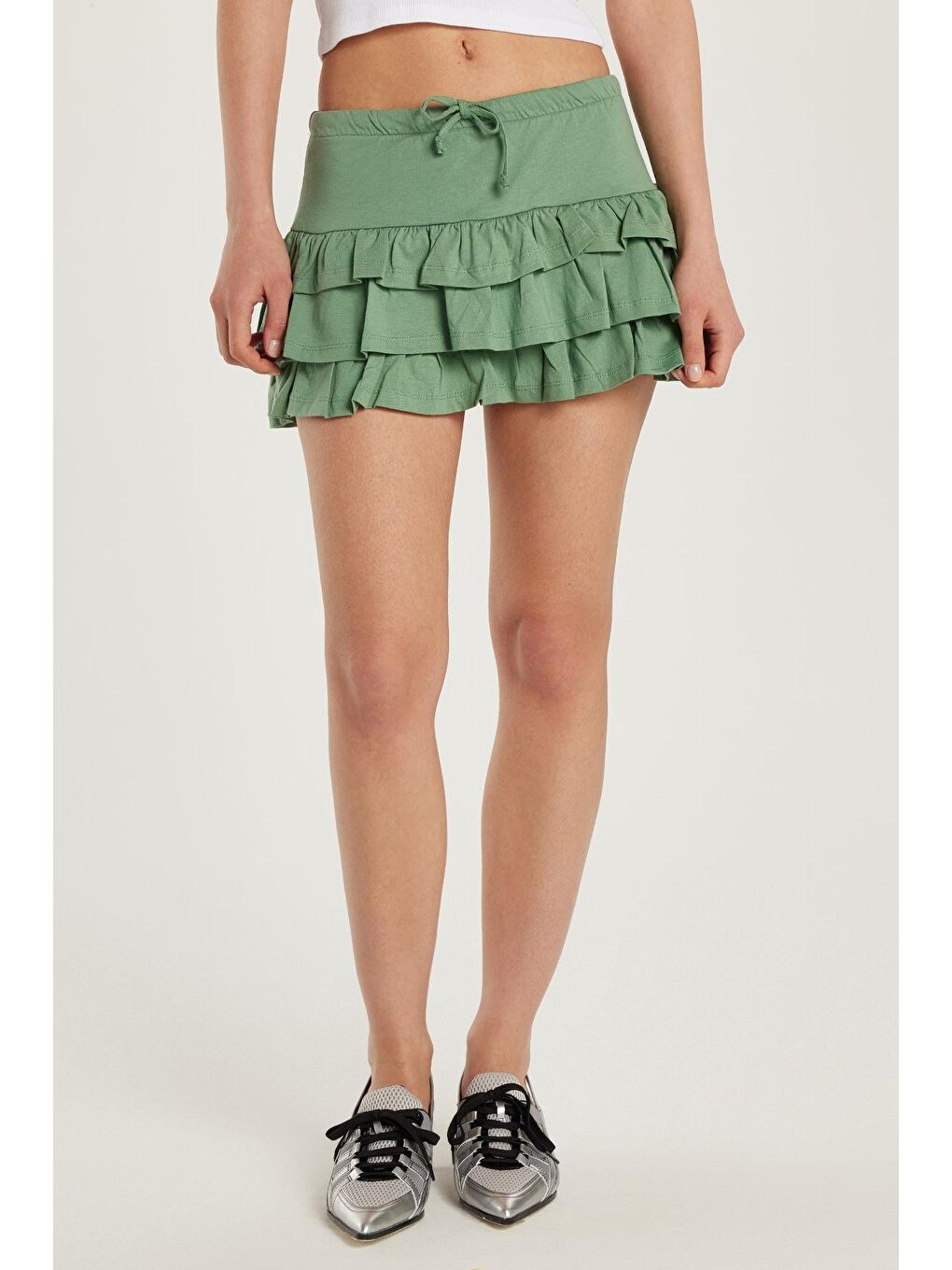 Kadın Regular Fit %100 Pamuk Düz Yeşil Etek