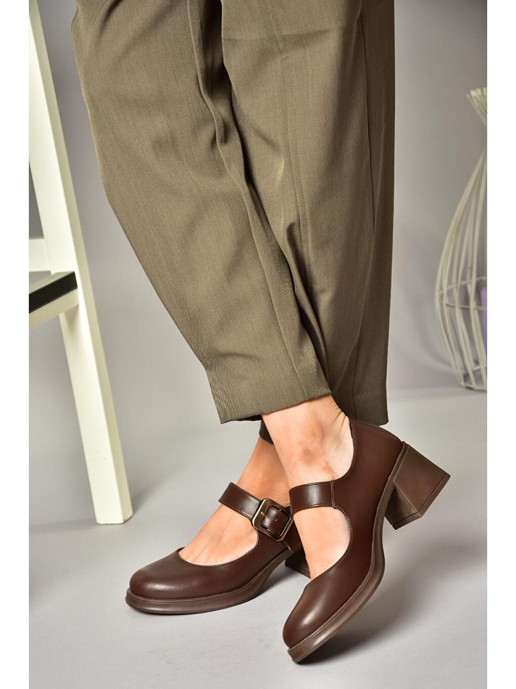 T8202360 Kahverengi Kadın Topuklu Ayakkabı-1