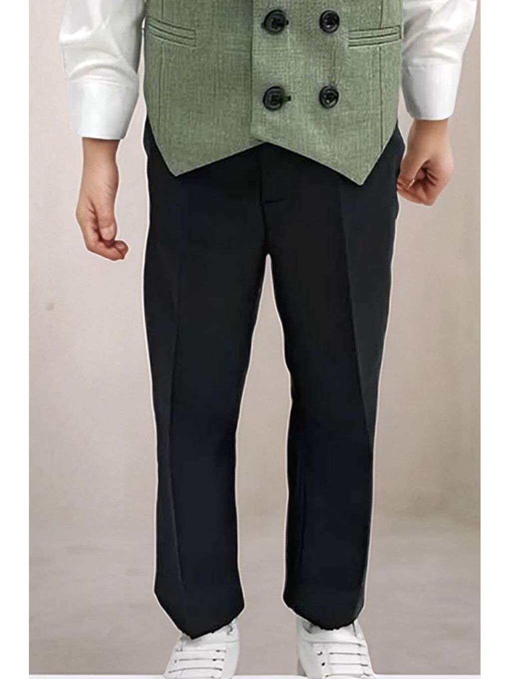 Erkek Bebek Takım Elbise Çizgili Yelekli Yosun Yeşili Alt Üst Takım-2