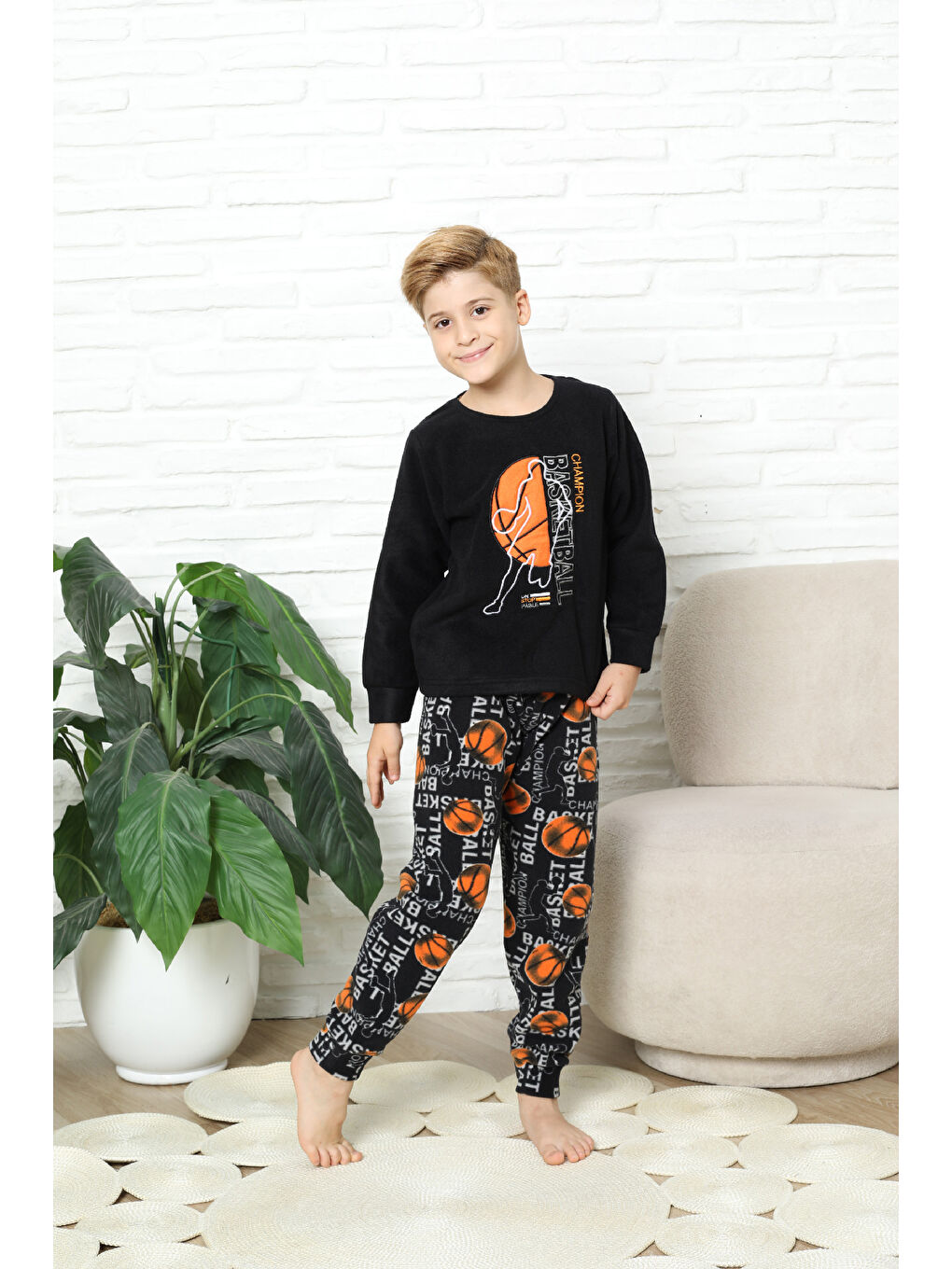 Siyah Erkek Çocuk Welsoft/Polar Kumaş Pijama Takımı 12491-2