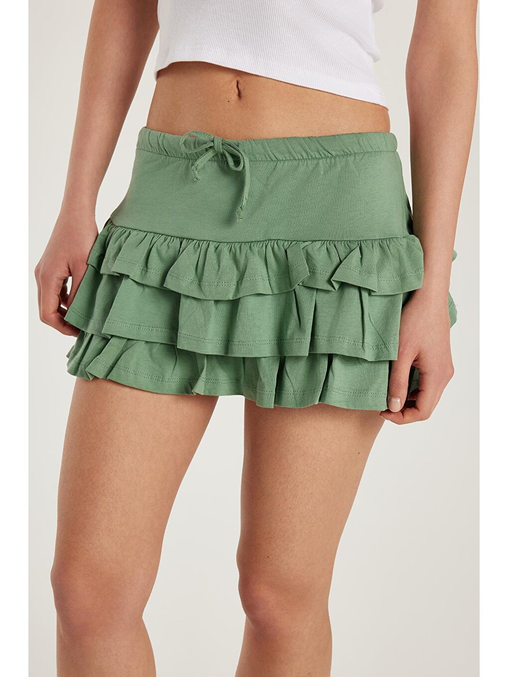 Kadın Regular Fit %100 Pamuk Düz Yeşil Etek-2