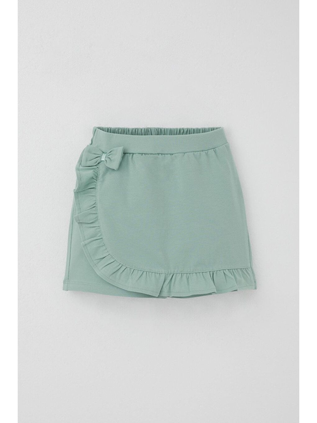 Turkuaz Kız Çocuk Şort Etek Fiyonk Aksesuarlı Fırfırlı Su Yeşili (6-10 Yaş)