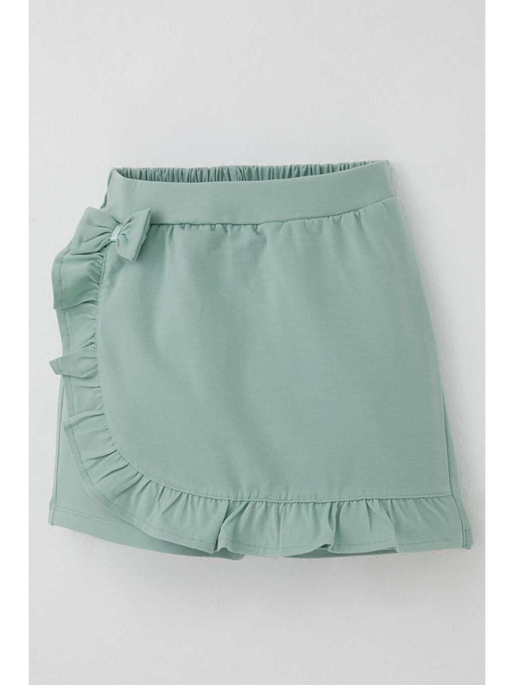 Turkuaz Kız Çocuk Şort Etek Fiyonk Aksesuarlı Fırfırlı Su Yeşili (6-10 Yaş)-2