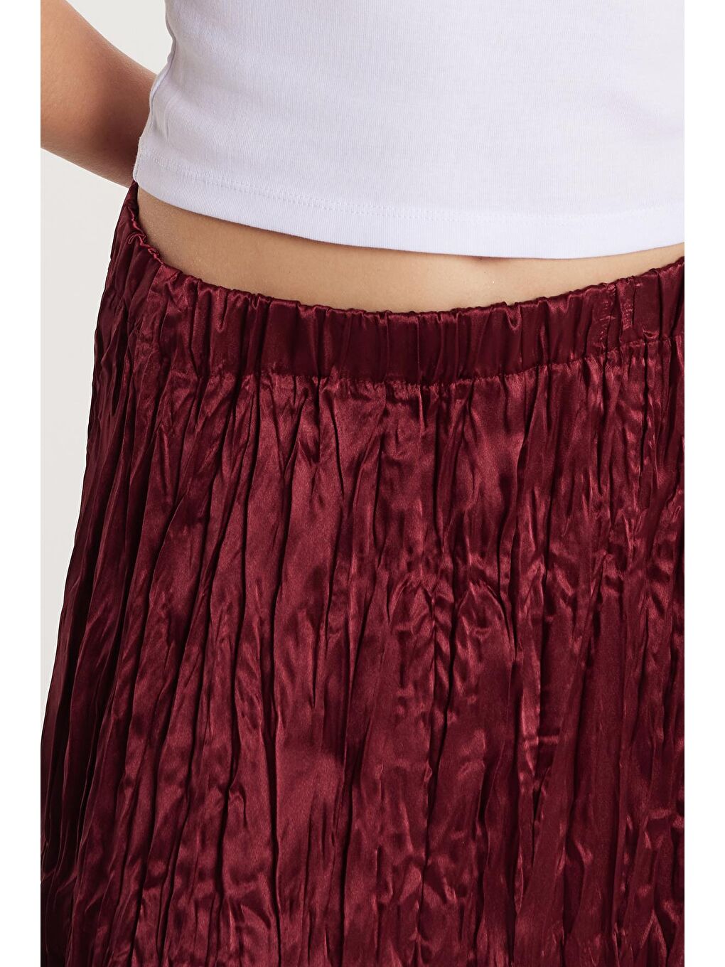 Kadın Regular Fit Desenli Saten Bordo Etek-2