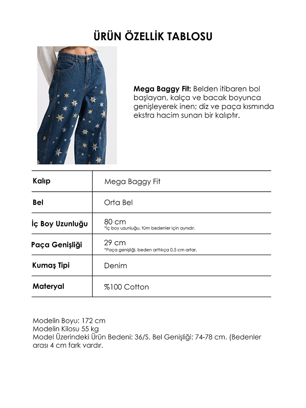 Mavi Kadın Koyu Jean 1w6-8 Mega Baggy Yıldız Nakış Detaylı Özel Tasarım Denim Jean-5