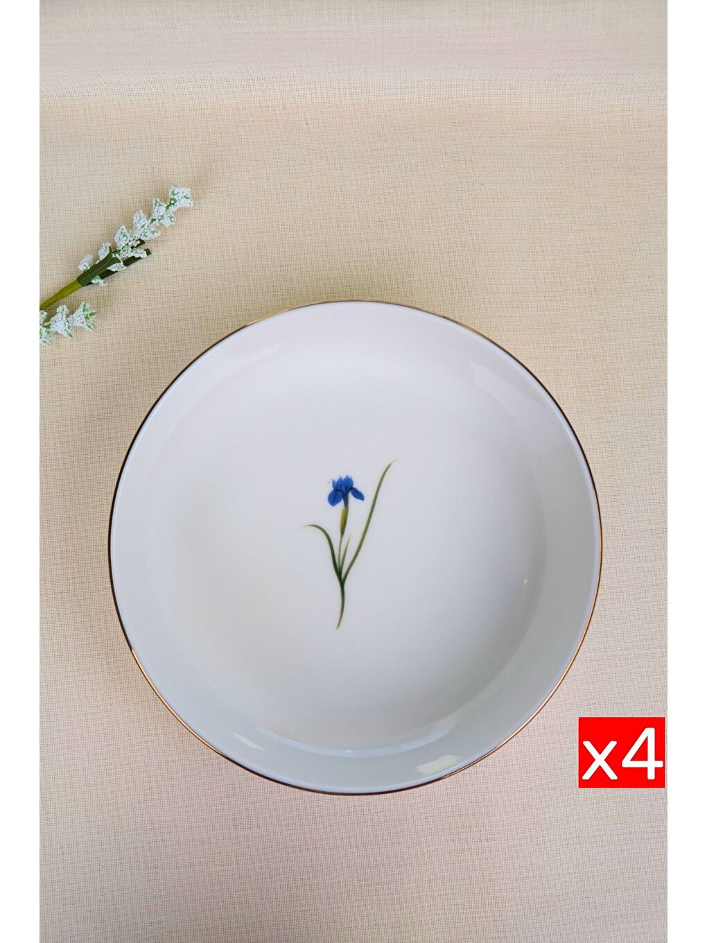 Beyaz Porselen İris Altın Yaldızlı Kase 20,50x5cm 1170cc 4 LÜ