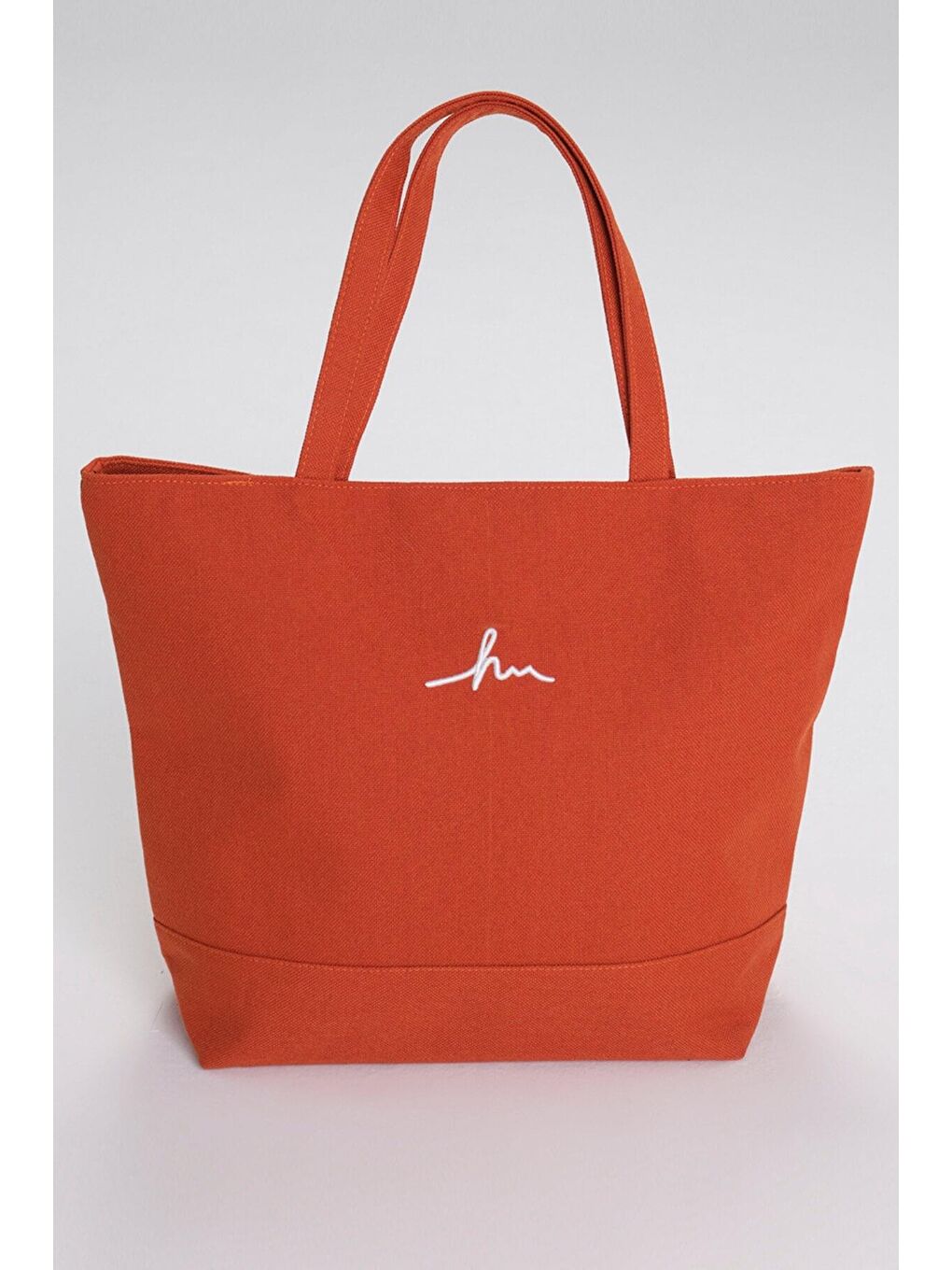 İmza Nakışlı Fermuarlı Keten Plaj Çantası Turuncu 21