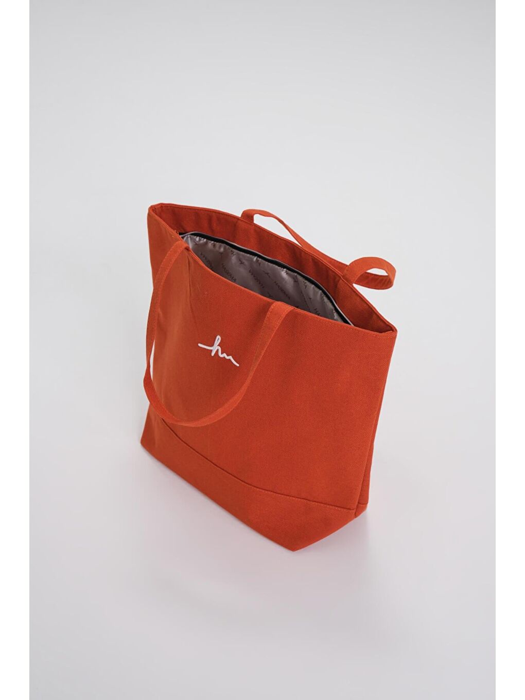 İmza Nakışlı Fermuarlı Keten Plaj Çantası Turuncu 21-1