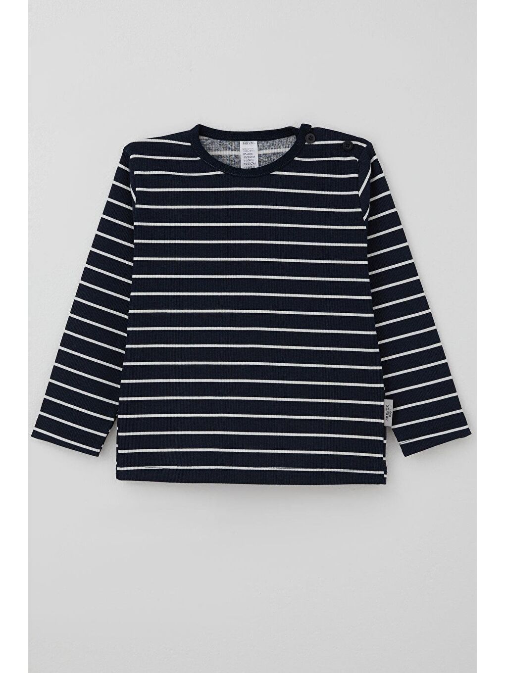 Erkek Bebek Uzun Kollu Tişört Patlı Çizgili Lacivert (9 Ay-3 Yaş)