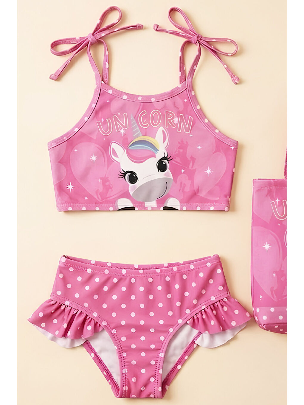 Pembe Kız Çocuk Çantalı 3'lü Mayo Takımı (Çanta+Mayo+Bikini) 3-10 Yaş 12649N-1