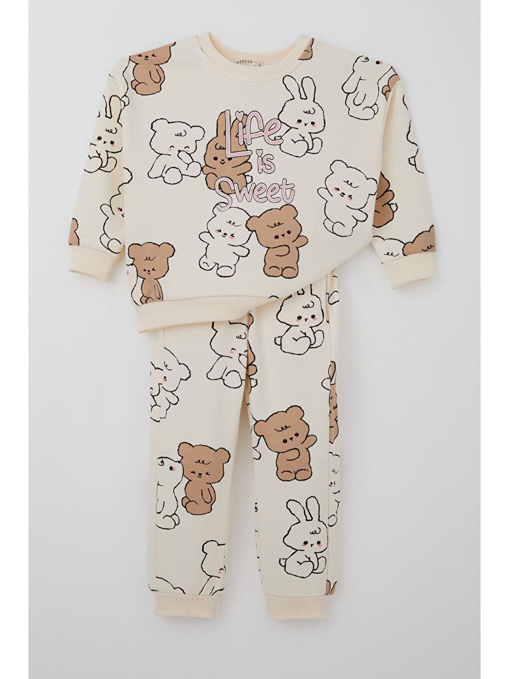 Ekru Kız Çocuk Eşofman Takımı Sevimli Dostlar Krem (2-6 Yaş)-1