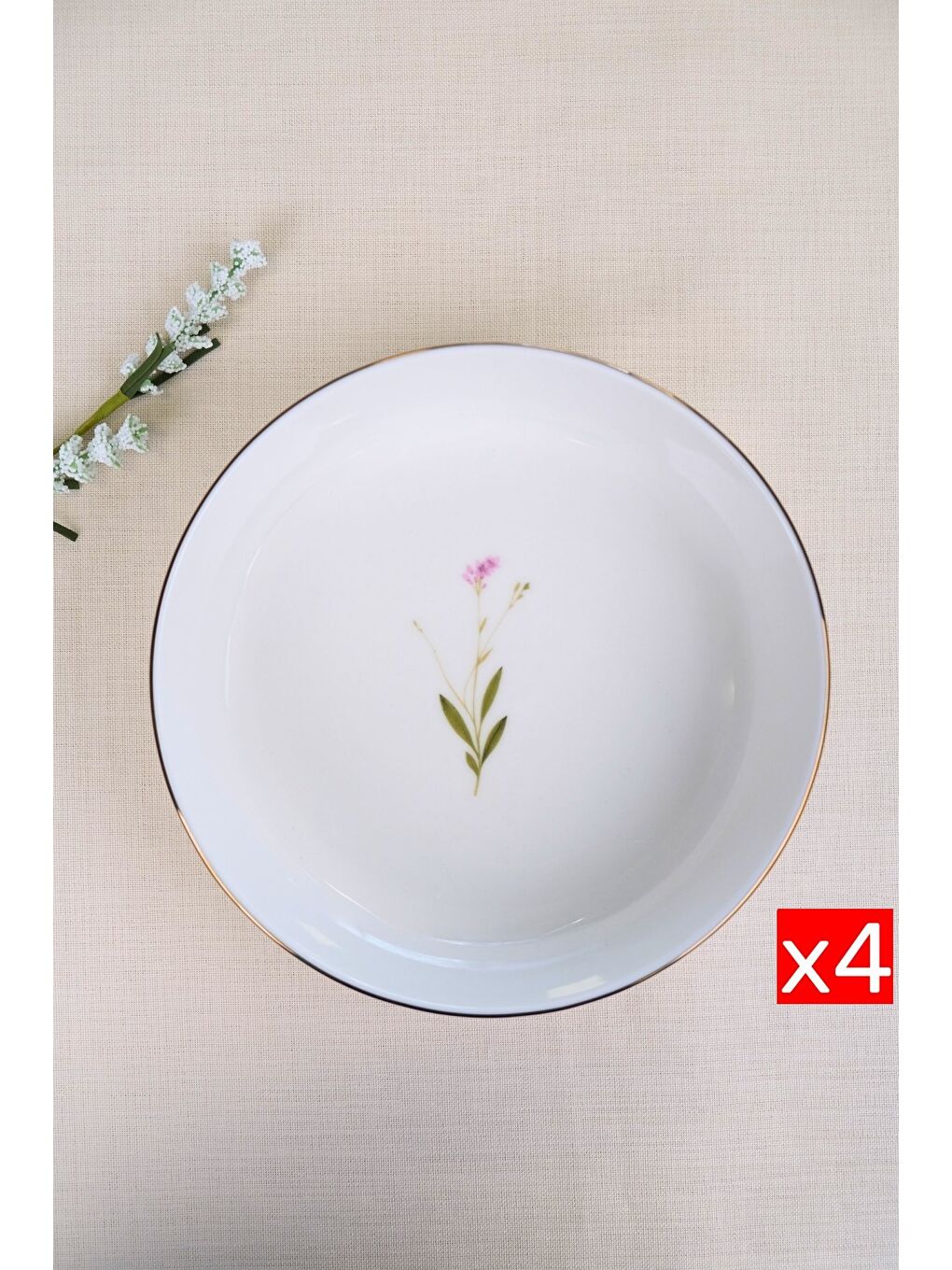 Beyaz Porselen Çuha Altın Yaldızlı Kase 20,50x5cm 1170cc 4 LÜ