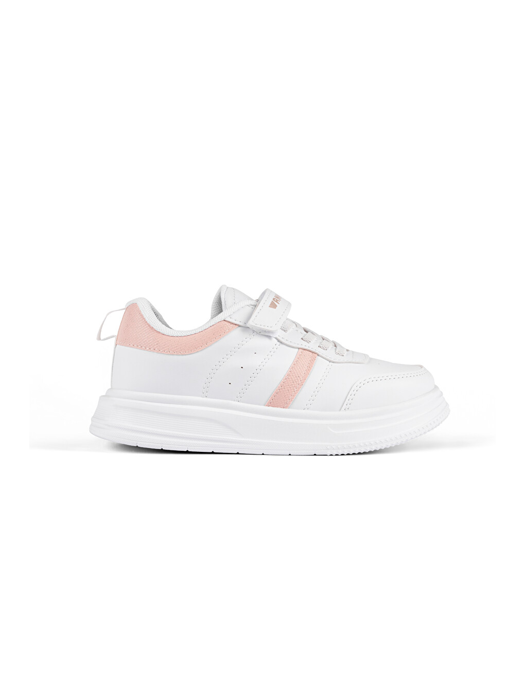 Çocuk Unisex Beyaz Pudra Rahat Kalıp Yanı Cizgili Cırtlı Sneaker-1