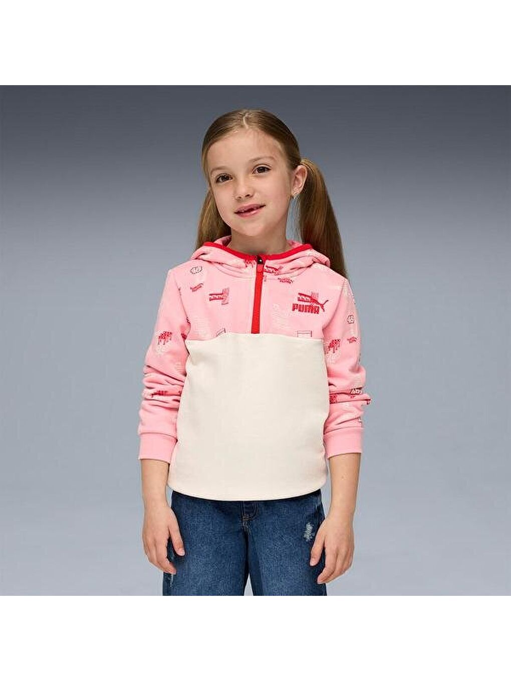 Karışık Little Runners Half-Zip Çocuk Bisiklet Yaka Sweatshirt-2
