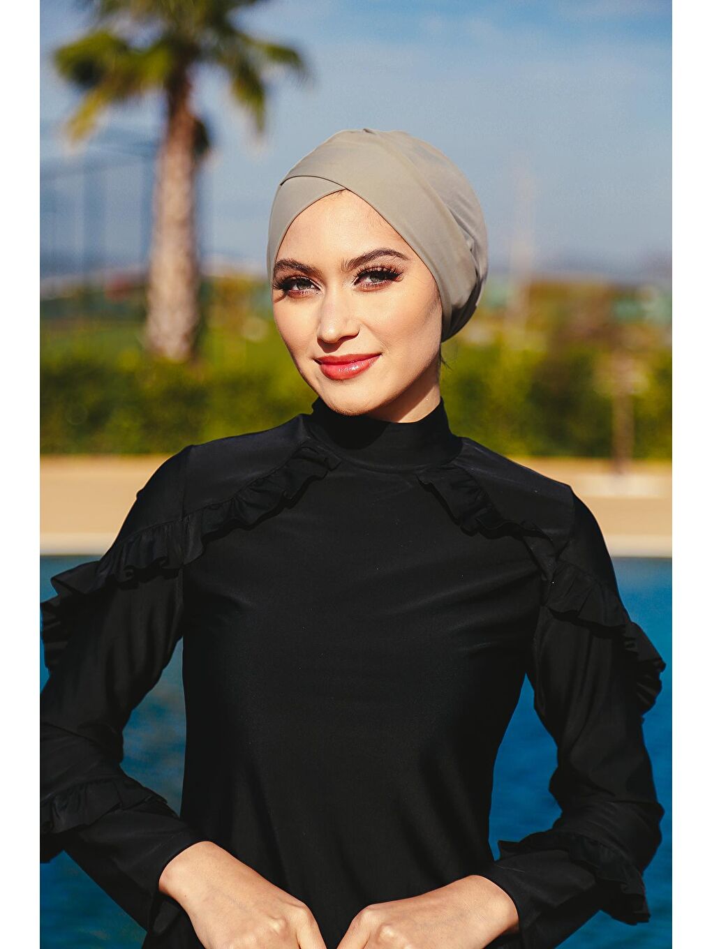 Gri Çapraz Deniz Havuz Mayo Bonesi ROB-04-1