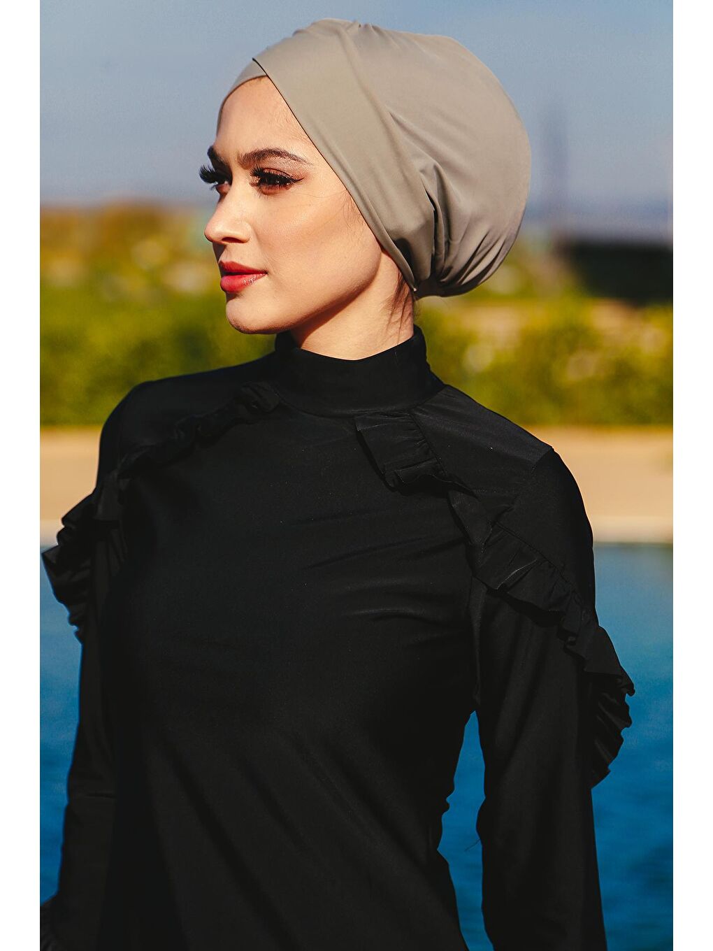 Gri Çapraz Deniz Havuz Mayo Bonesi ROB-04-2