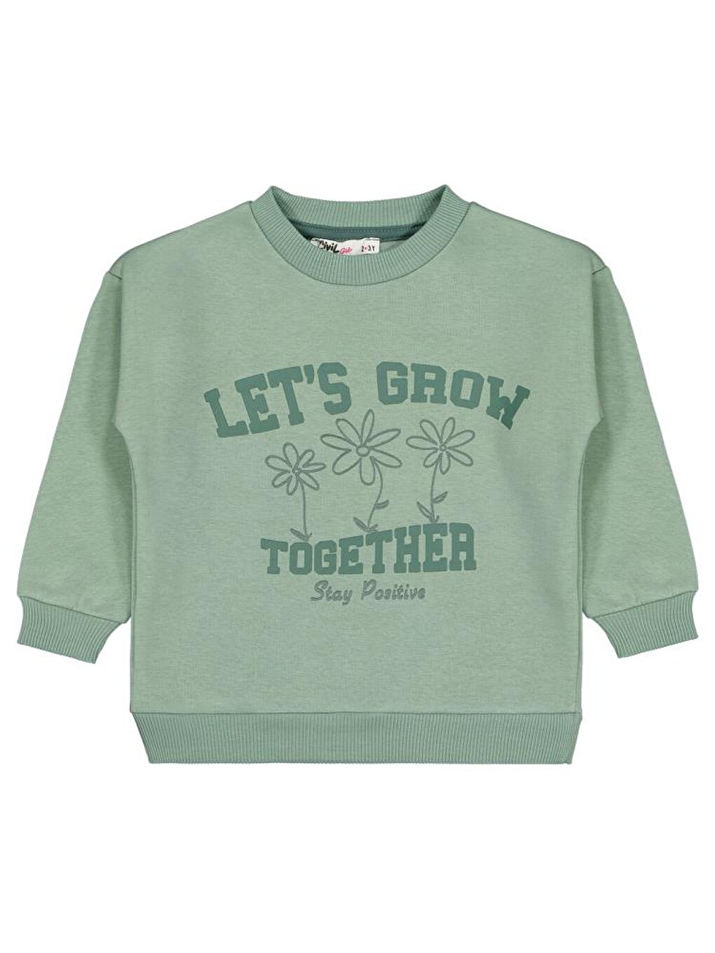 Yeşil Girls Lest Grow Together Baskılı 2-5 Yaş Sweatshirt-1
