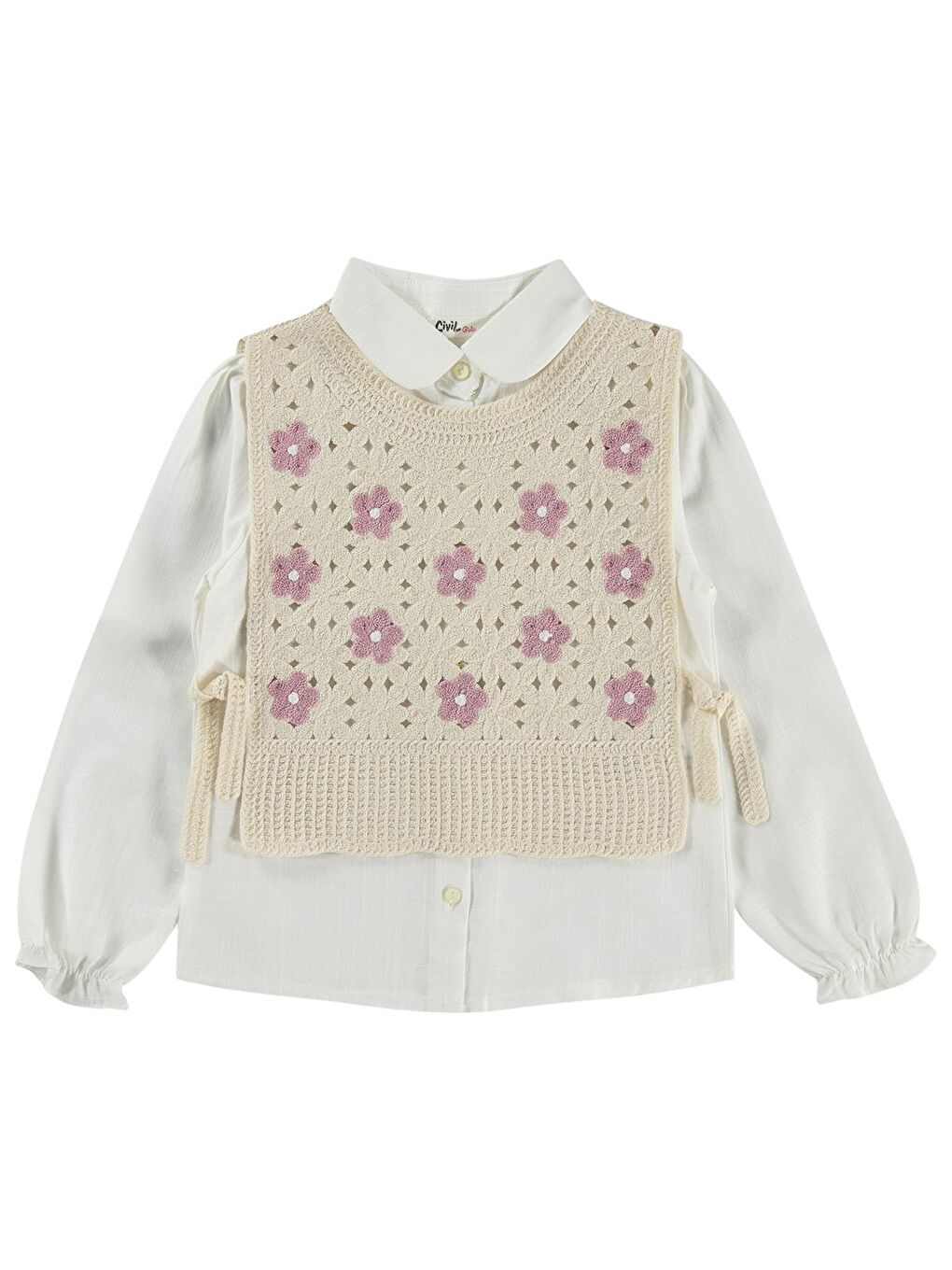 Girls Çiçek Nakışlı 6-9 Yaş Takım - Ekru 8-9 Yaş-2