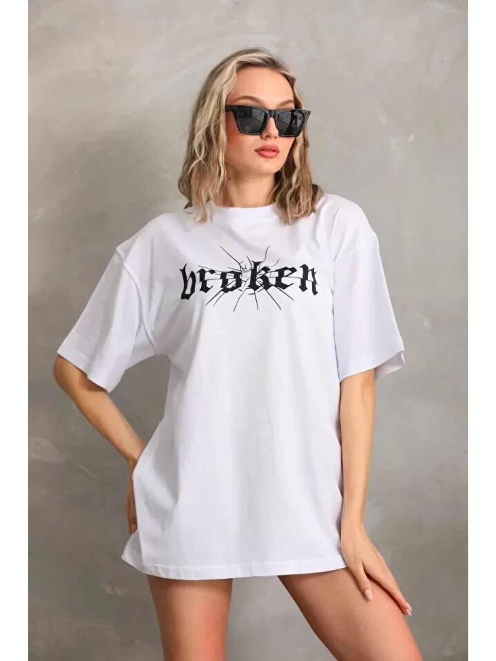 Unisex Baskılı Oversize T-Shirt - Beyaz