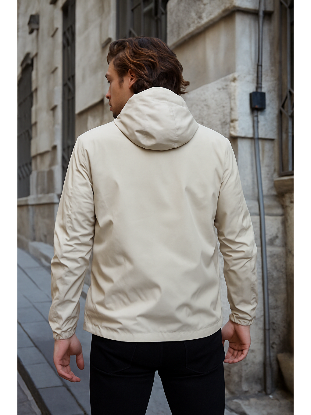 Bej Erkek Astarlı Bol Cepli Taş Rüzgarlık & Yağmurluk-2