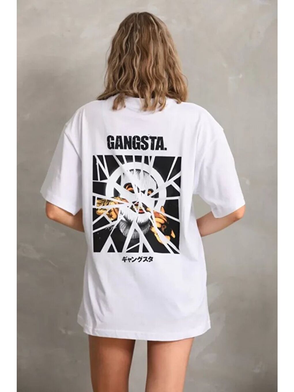 Unisex Baskılı Oversize T-Shirt - Beyaz-1