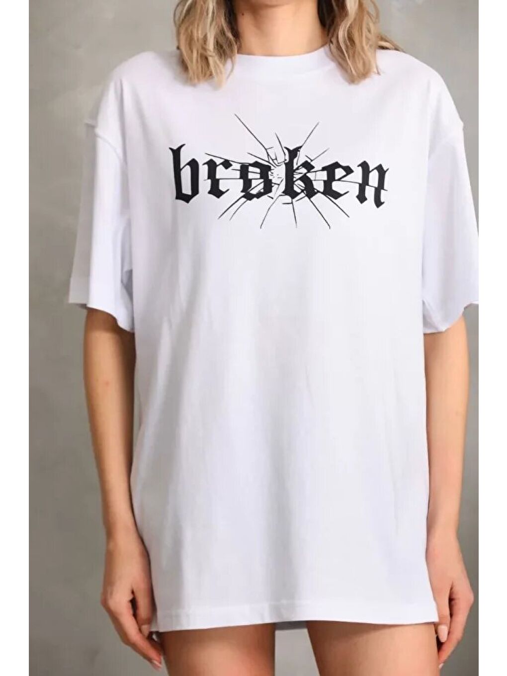 Unisex Baskılı Oversize T-Shirt - Beyaz-2