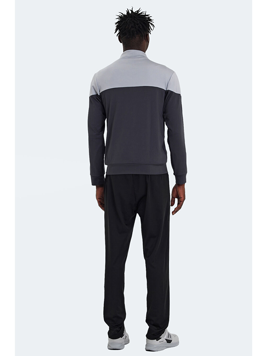 RAPIDLY IN Erkek Fermuarlı Dik Yaka Cepli Koyu Gri Eşofman Takımı-1