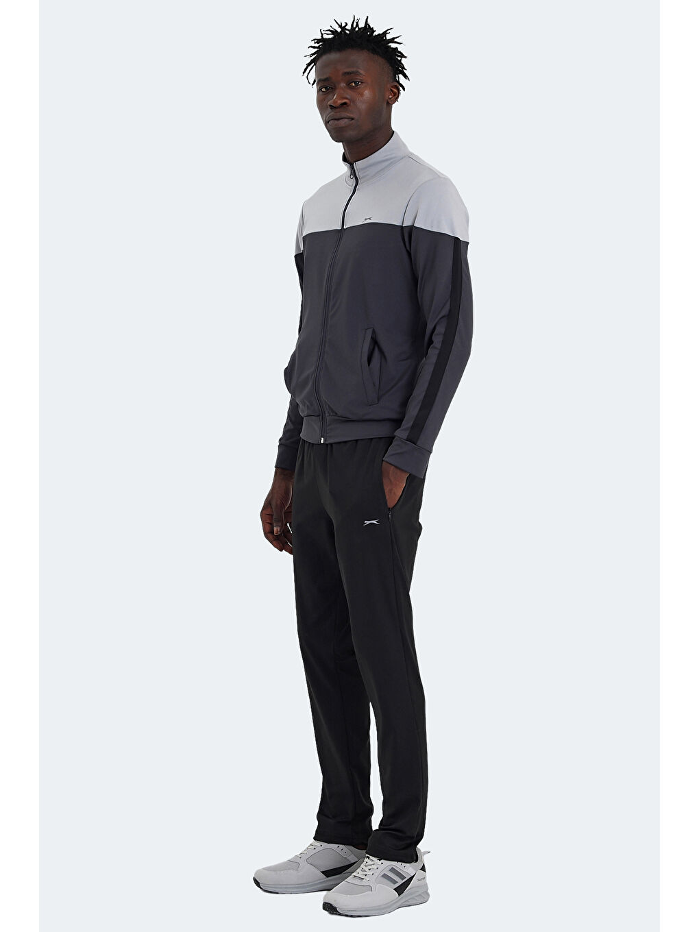 RAPIDLY IN Erkek Fermuarlı Dik Yaka Cepli Koyu Gri Eşofman Takımı-2