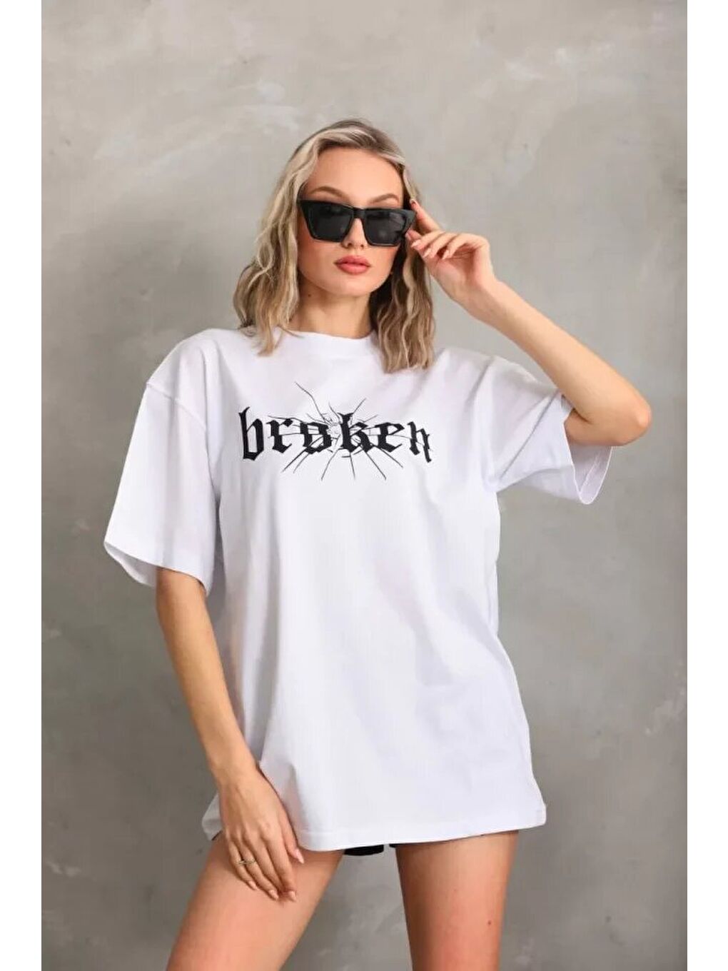 Unisex Baskılı Oversize T-Shirt - Beyaz-3