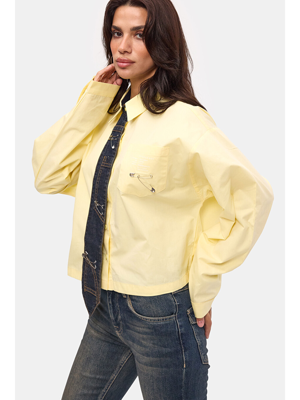 Kadın Sarı Oversize Özel Tasarım Gömlek-4