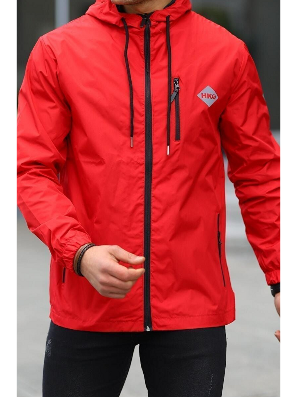 Erkek Astarlı Bol Cepli Kırmızı Rüzgarlık & Yağmurluk-5