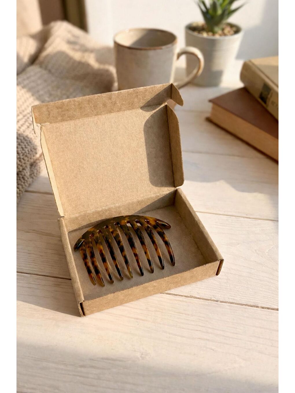 Kahverengi Kaplumbağa Sırtı Elips Tarak Topuz Tokası-3