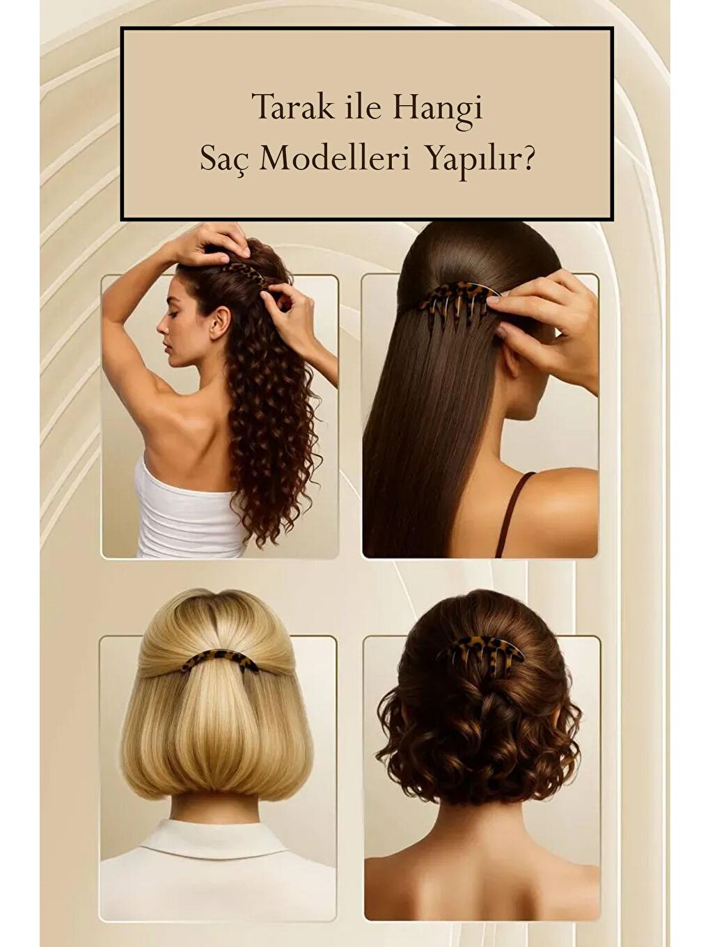 Kahverengi Kaplumbağa Sırtı Elips Tarak Topuz Tokası-4