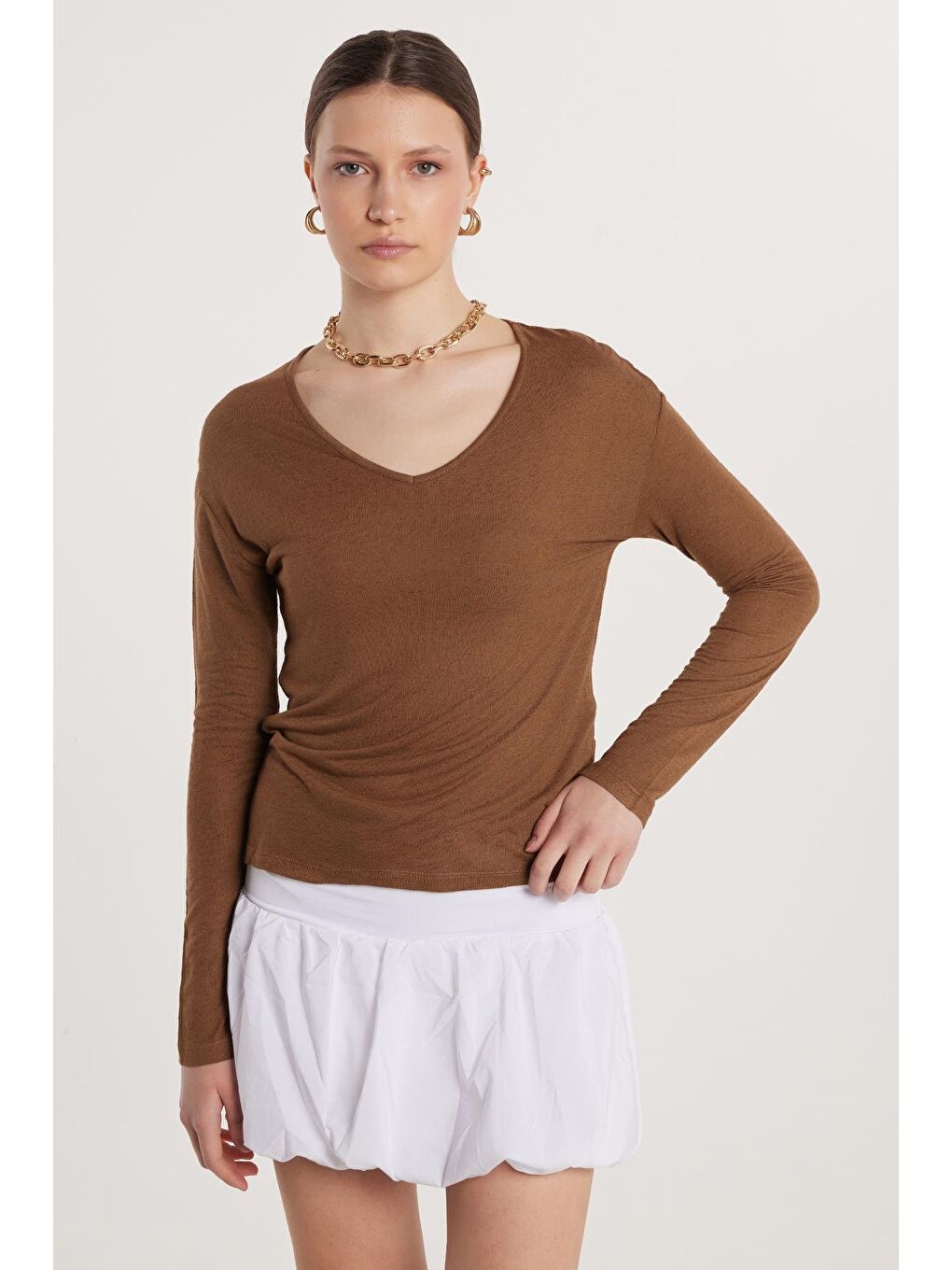 Kadın Slim Fit Pamuklu Lastikli Balon Mini Boy Beyaz Etek-3