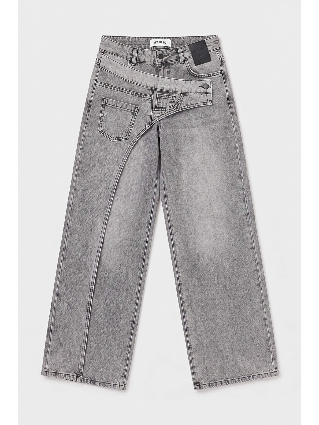 Gri Kadın Füme Palazzo Fit Çift Kemer Detaylı Özel Tasarım Denim Jean-2