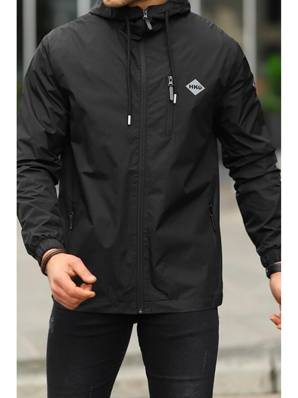 Erkek Astarlı Bol Cepli Siyah Rüzgarlık & Yağmurluk-4