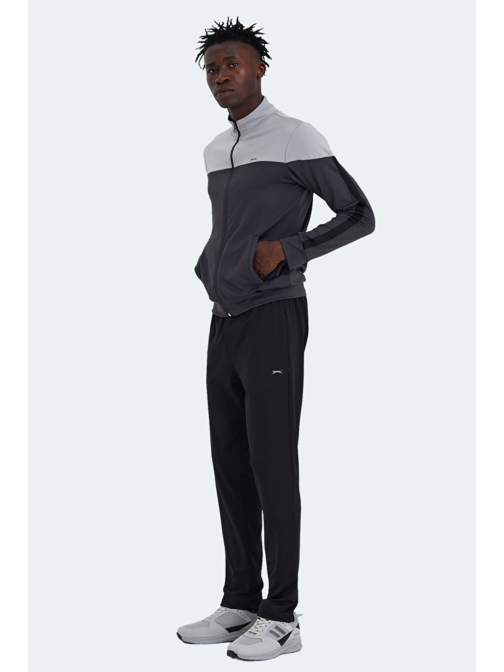 RAPIDLY IN Erkek Fermuarlı Dik Yaka Cepli Koyu Gri Eşofman Takımı-6