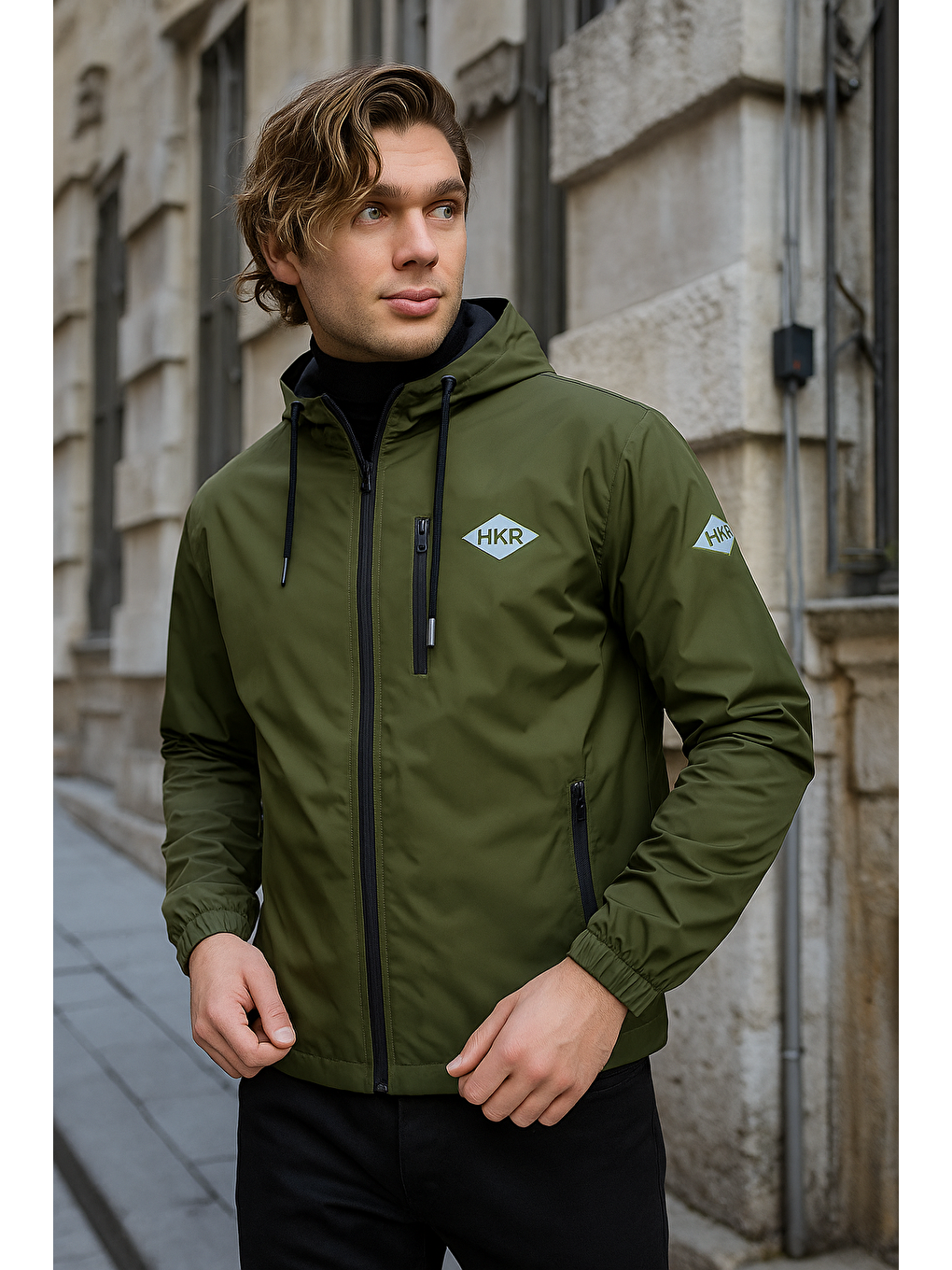 Erkek Astarlı Bol Cepli Haki Rüzgarlık & Yağmurluk-1
