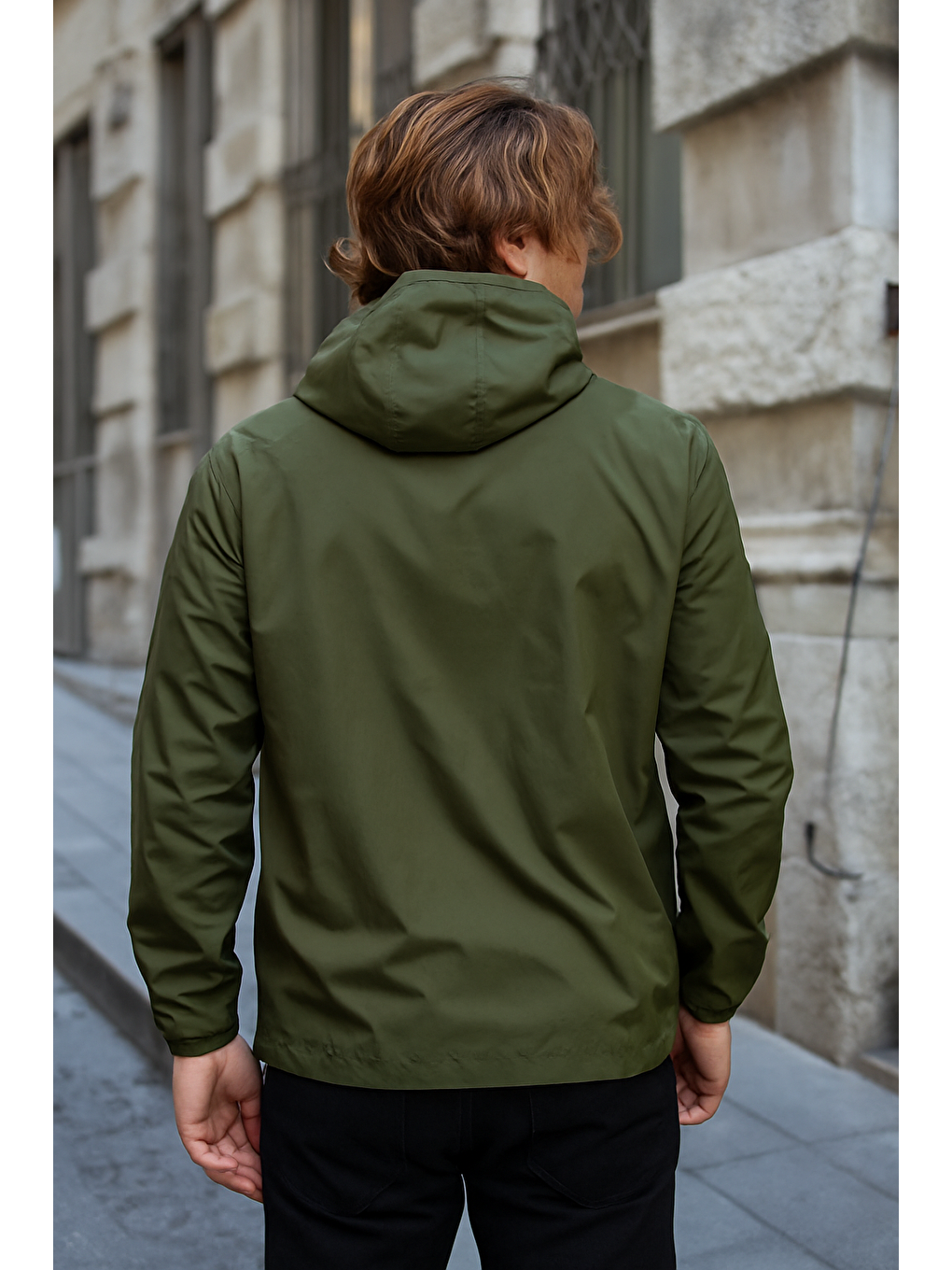 Erkek Astarlı Bol Cepli Haki Rüzgarlık & Yağmurluk-2