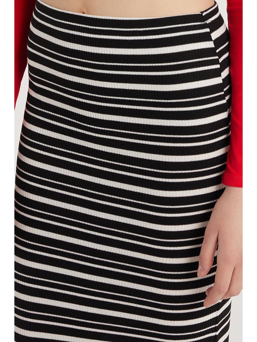 Karışık Kadın Slim Fit Viskon Çizgili Normal Bel Etek-1