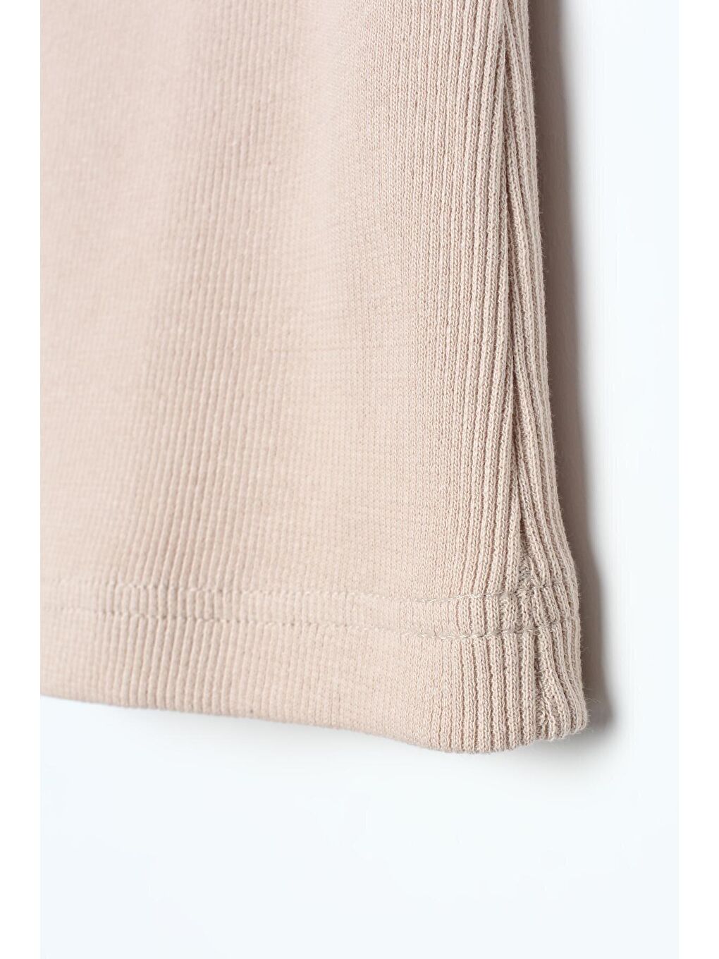 Bej Pamuklu Fitilli Kolsuz Tişört-4