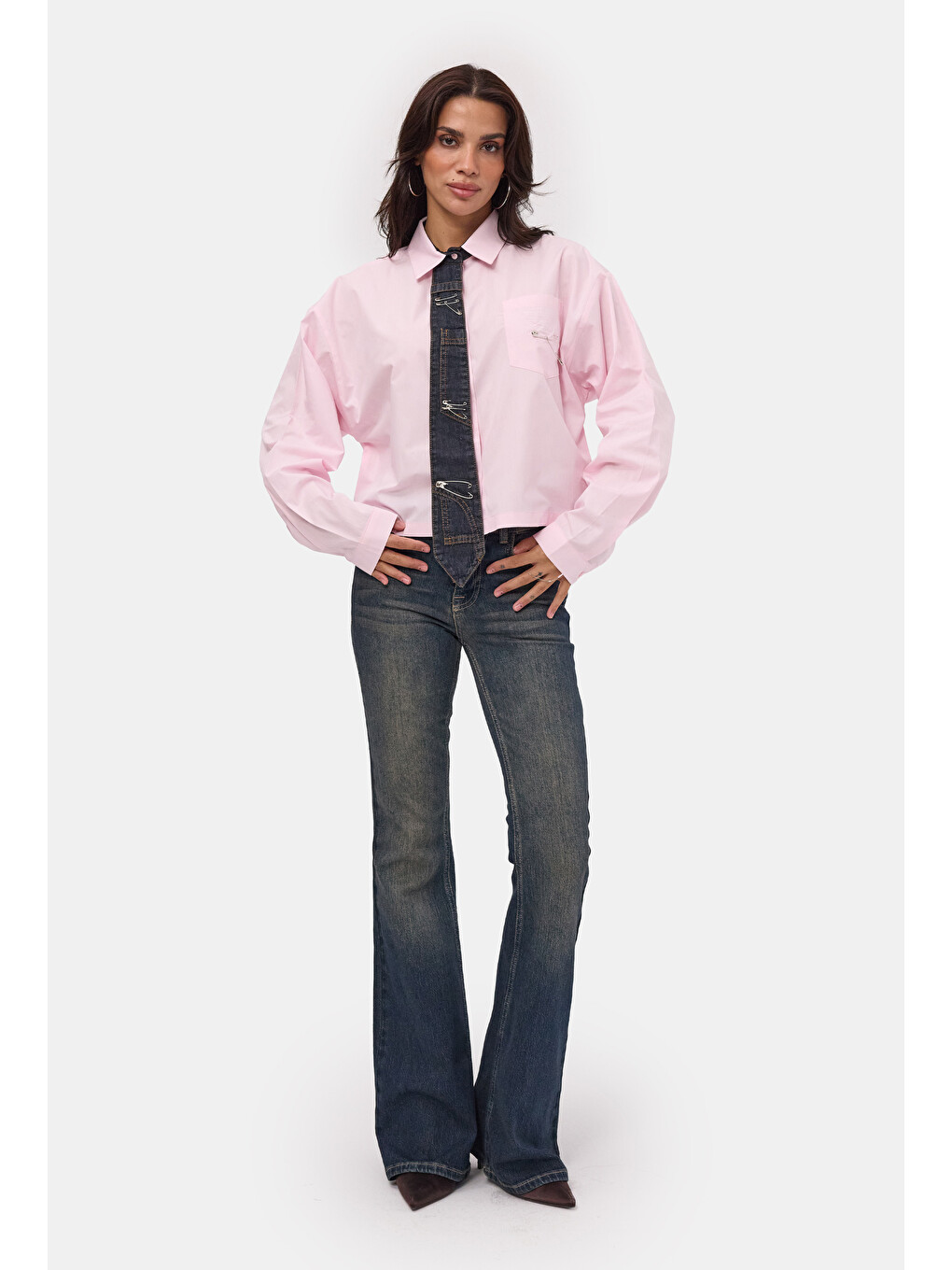Kadın Pembe Oversize Özel Tasarım Gömlek-2